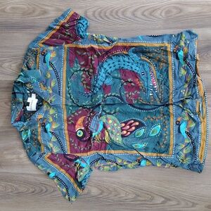 Topman Multicolor Alligator Toucan Bird Floral Button Up Hawaiian Shirt medium